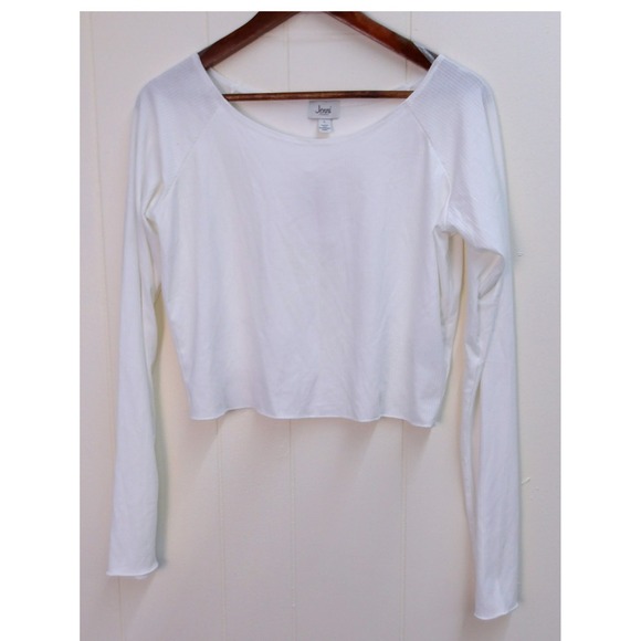Jenni Intimates Womens Long Sleeve Crop Top Ribbed White Size L /#9177 - Picture 1 of 5